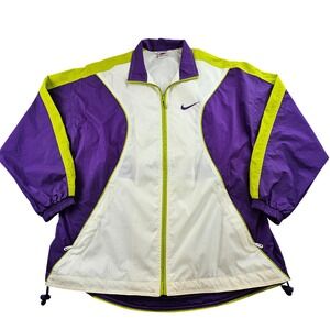 Vtg 90s Nike Windbreaker Jacket Womens M White Purple Colorblock Classic Zip-Up
